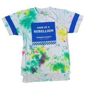 Rage of a Rebellion Tie Dye Green Blue Side Zippers T-Shirt Men Sz Medium